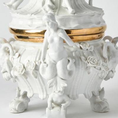 Antique Belgian Porcelain Covered Centerpiece Mermaid Dolphin and Shell Motifs