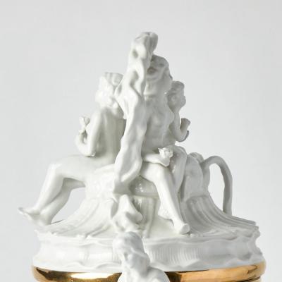 Antique Belgian Porcelain Covered Centerpiece Mermaid Dolphin and Shell Motifs