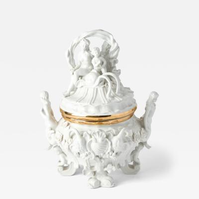 Antique Belgian Porcelain Covered Centerpiece Mermaid Dolphin and Shell Motifs