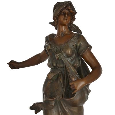 Antique Belle poque Sculptural Three Piece Clock Set after Auguste Moreau