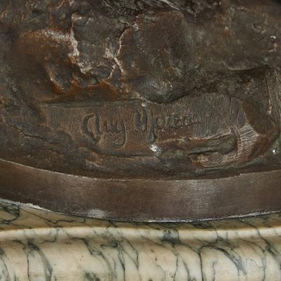 Antique Belle poque Sculptural Three Piece Clock Set after Auguste Moreau