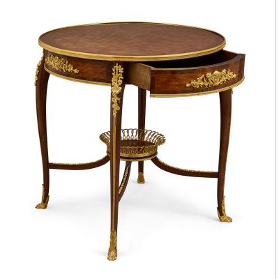 Antique Belle poque gilt bronze mounted parquetry gu ridon