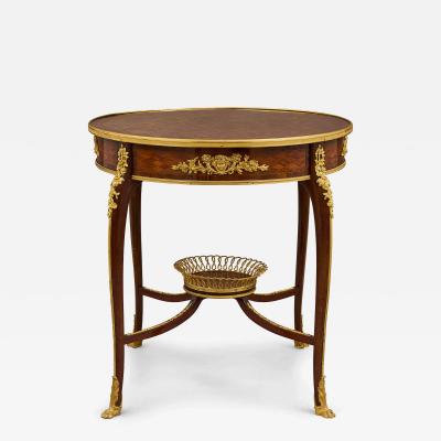 Antique Belle poque gilt bronze mounted parquetry gu ridon