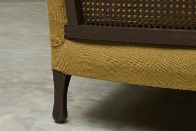 Antique Berg re Style Sofa in Wood Cane and Ochre Yellow Fabric