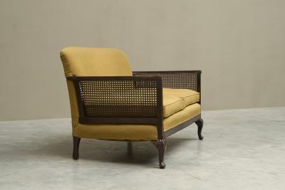 Antique Berg re Style Sofa in Wood Cane and Ochre Yellow Fabric