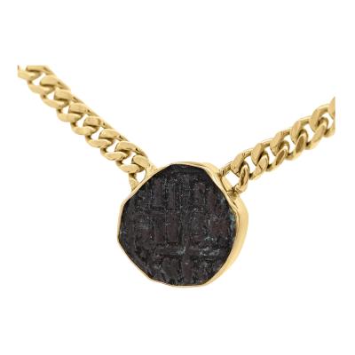 Antique Biblical Coin Bezel Set in 14K Yellow Gold Necklace