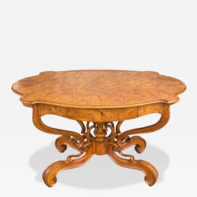 Antique Biedermeier Burlwood Salon Center Table