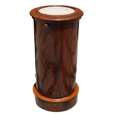 Antique Biedermeier Flame Mahogany Marble Top Column Pedestal Table