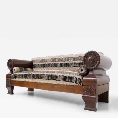 Antique Biedermeier Sofa Made of Velvet Fabric and Carved Wood