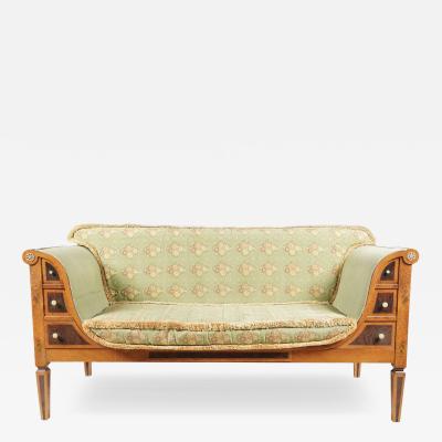 Antique Biedermeier Style Inlaid and Paint Decorated Sofa Settee