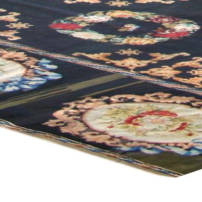 Antique Black Background Botanic Needlework Rug