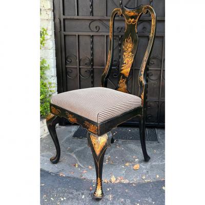 Antique Black Gold Chinoiserie Decorated Georgian Side Chair