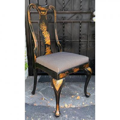 Antique Black Gold Chinoiserie Decorated Georgian Side Chair