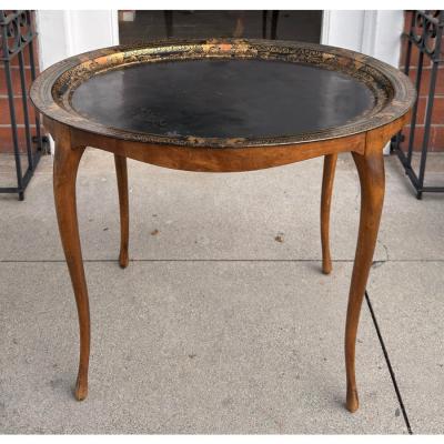 Antique Black Role and Burl Walnut Tray Top Side or Cocktail Table