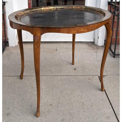 Antique Black Role and Burl Walnut Tray Top Side or Cocktail Table