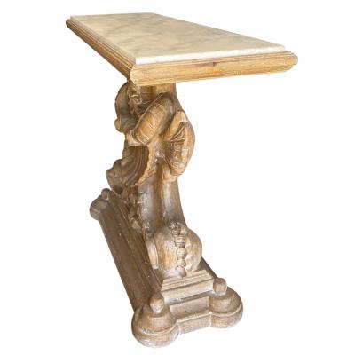 Antique Bleached Walnut Regency Style Marble Top Console Table