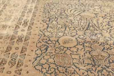 Antique Blue and Beige Persian Kirman Handwoven Wool Rug