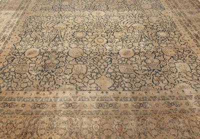 Antique Blue and Beige Persian Kirman Handwoven Wool Rug