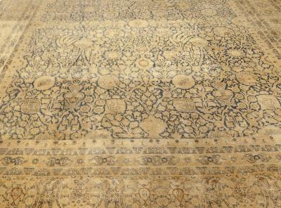 Antique Blue and Beige Persian Kirman Handwoven Wool Rug