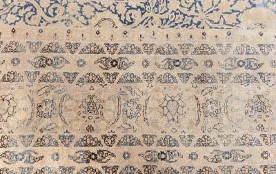 Antique Blue and Beige Persian Kirman Handwoven Wool Rug