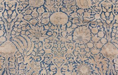 Antique Blue and Beige Persian Kirman Handwoven Wool Rug