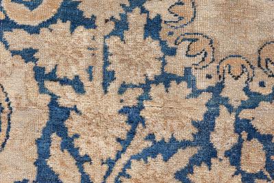 Antique Blue and Beige Persian Kirman Handwoven Wool Rug