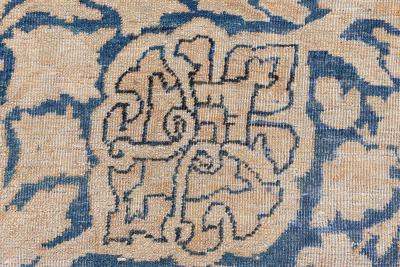 Antique Blue and Beige Persian Kirman Handwoven Wool Rug