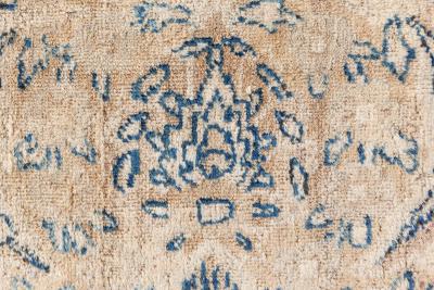 Antique Blue and Beige Persian Kirman Handwoven Wool Rug
