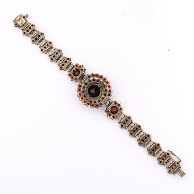 Antique Bohemian Bracelet Encrusted with Garnets in Garnet Gold Setting