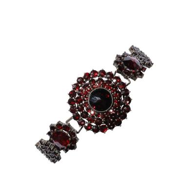 Antique Bohemian Bracelet Encrusted with Garnets in Garnet Gold Setting