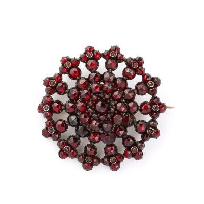 Antique Bohemian Brooch Encrusted with Garnets in Garnet Gold Setting