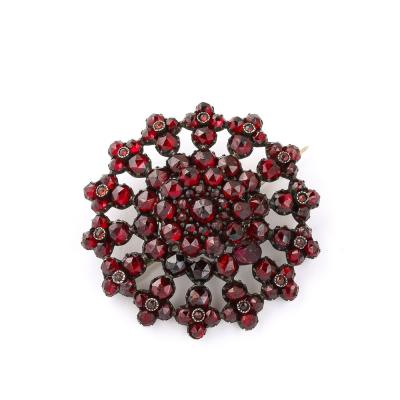 Antique Bohemian Brooch Encrusted with Garnets in Garnet Gold Setting