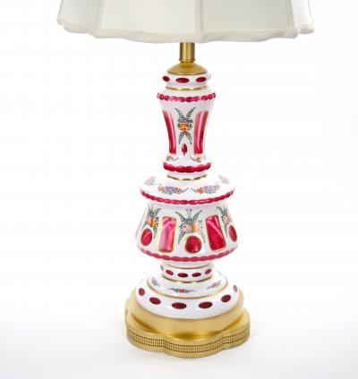 Antique Bohemian Cranberry Crystal Painted and Gilt Gold Decorated Table Lamp