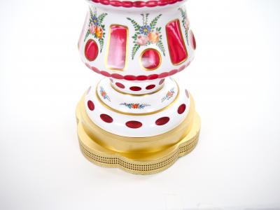 Antique Bohemian Cranberry Crystal Painted and Gilt Gold Decorated Table Lamp