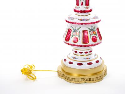 Antique Bohemian Cranberry Crystal Painted and Gilt Gold Decorated Table Lamp