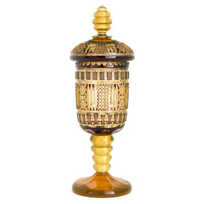 Antique Bohemian amber glass goblet and cover