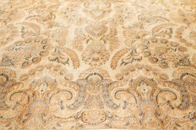 Antique Botanic Persian Kirman Beige Brown Blue Handmade Wool Rug