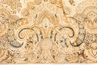Antique Botanic Persian Kirman Beige Brown Blue Handmade Wool Rug