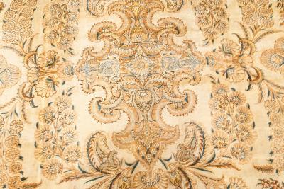 Antique Botanic Persian Kirman Beige Brown Blue Handmade Wool Rug