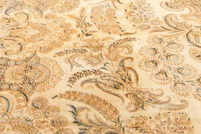 Antique Botanic Persian Kirman Beige Brown Blue Handmade Wool Rug