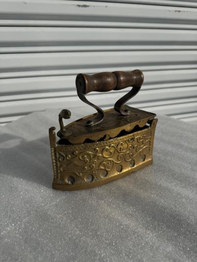 Antique Brass with Wood Handle Coal Flat Iron