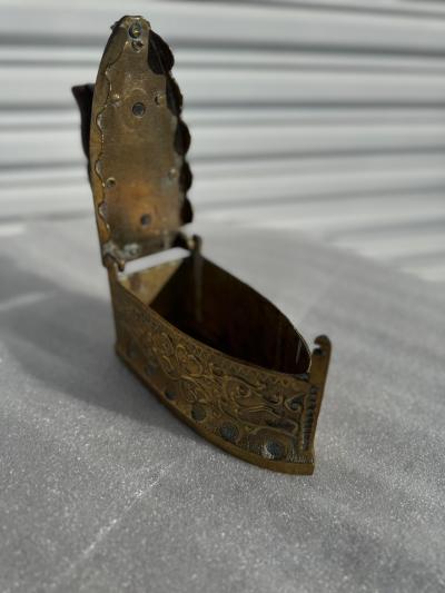 Antique Brass with Wood Handle Coal Flat Iron