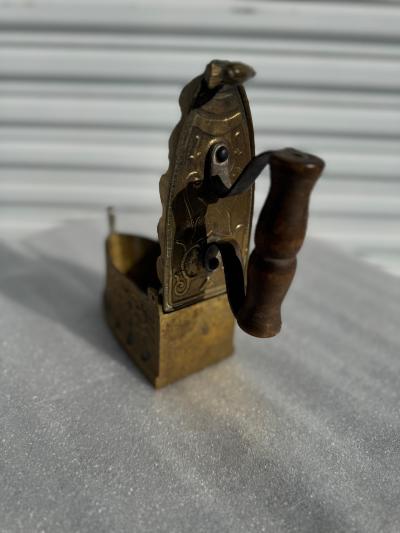 Antique Brass with Wood Handle Coal Flat Iron