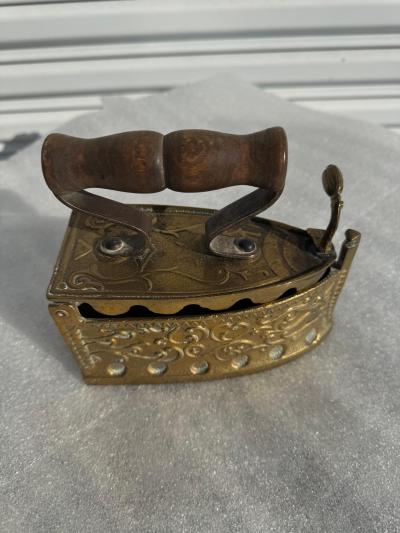 Antique Brass with Wood Handle Coal Flat Iron