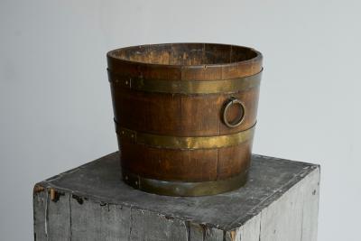 Antique Bucket or Waste Paper Basket in Wood and Brass 19th Century