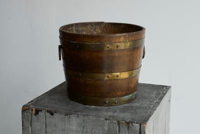 Antique Bucket or Waste Paper Basket in Wood and Brass 19th Century