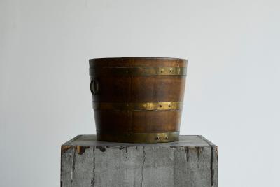 Antique Bucket or Waste Paper Basket in Wood and Brass 19th Century
