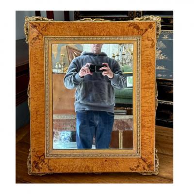 Antique Burl Walnut Giltwood Table Mirror