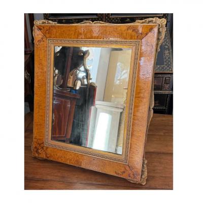 Antique Burl Walnut Giltwood Table Mirror