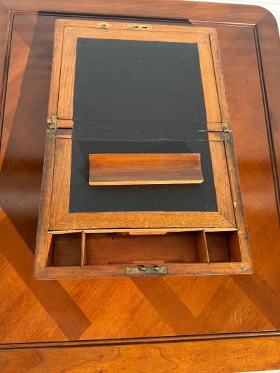 Antique Burl Walnut with Brass Accents English Traveling Writing Desk